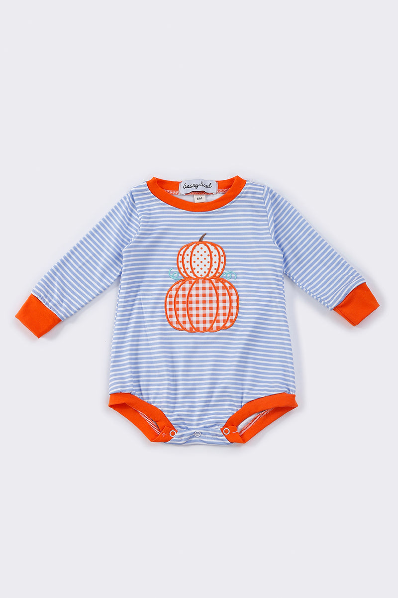 Sassy Soul Boys Blue Stripe Pumpkin Applique Boy Bubble