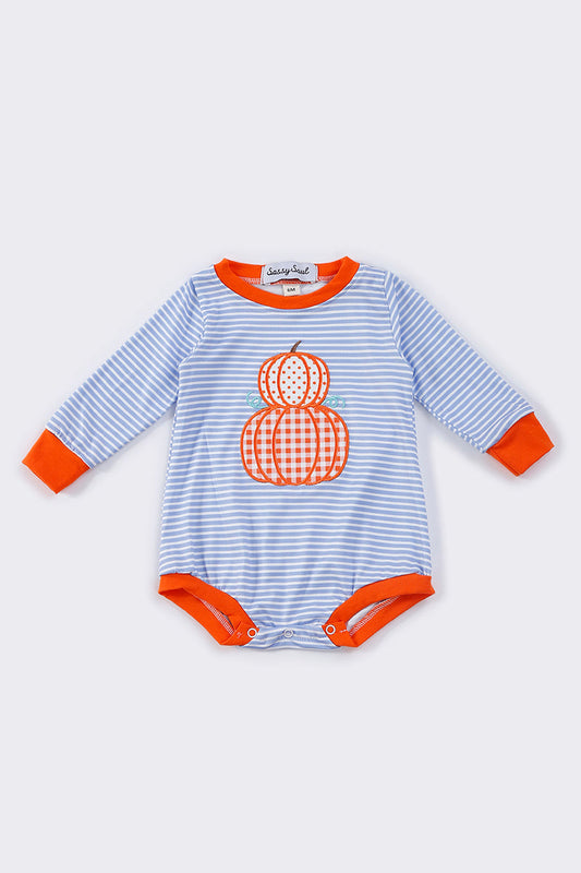 Sassy Soul Boys Blue Stripe Pumpkin Applique Boy Bubble