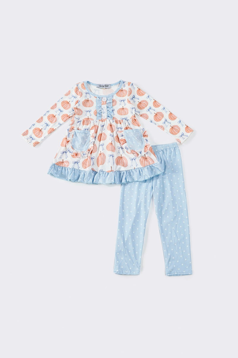Sassy Soul Girls Pumpkin Bow Ruffle Girl Set