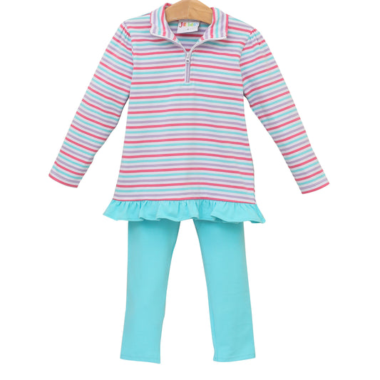 JB Girls 1/4 Zip Ruffle Pullover Set- Candy Stripe