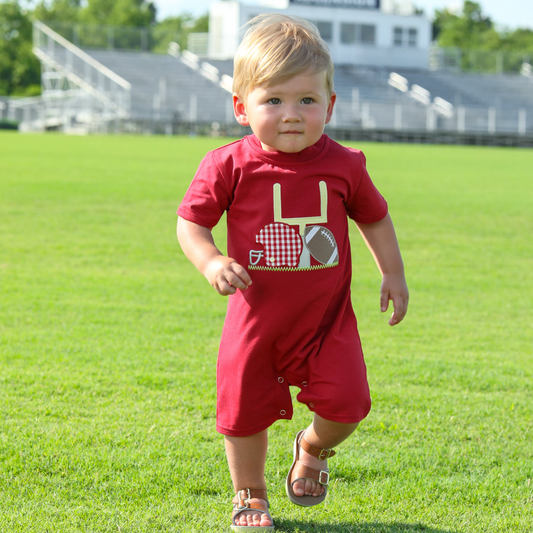 JB Boys Touch Down Romper- Crimson