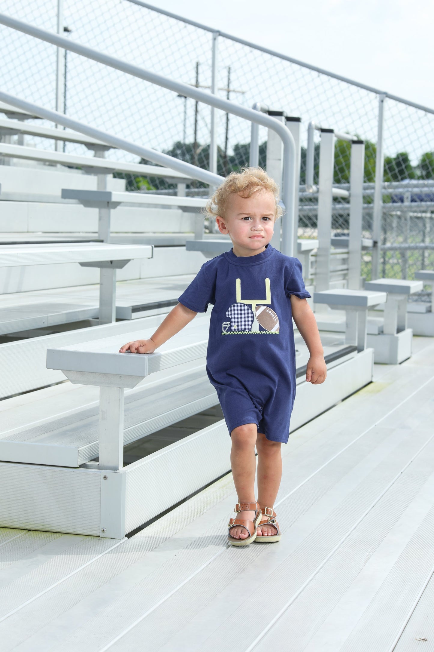 JB Boys Touch Down Romper- Navy