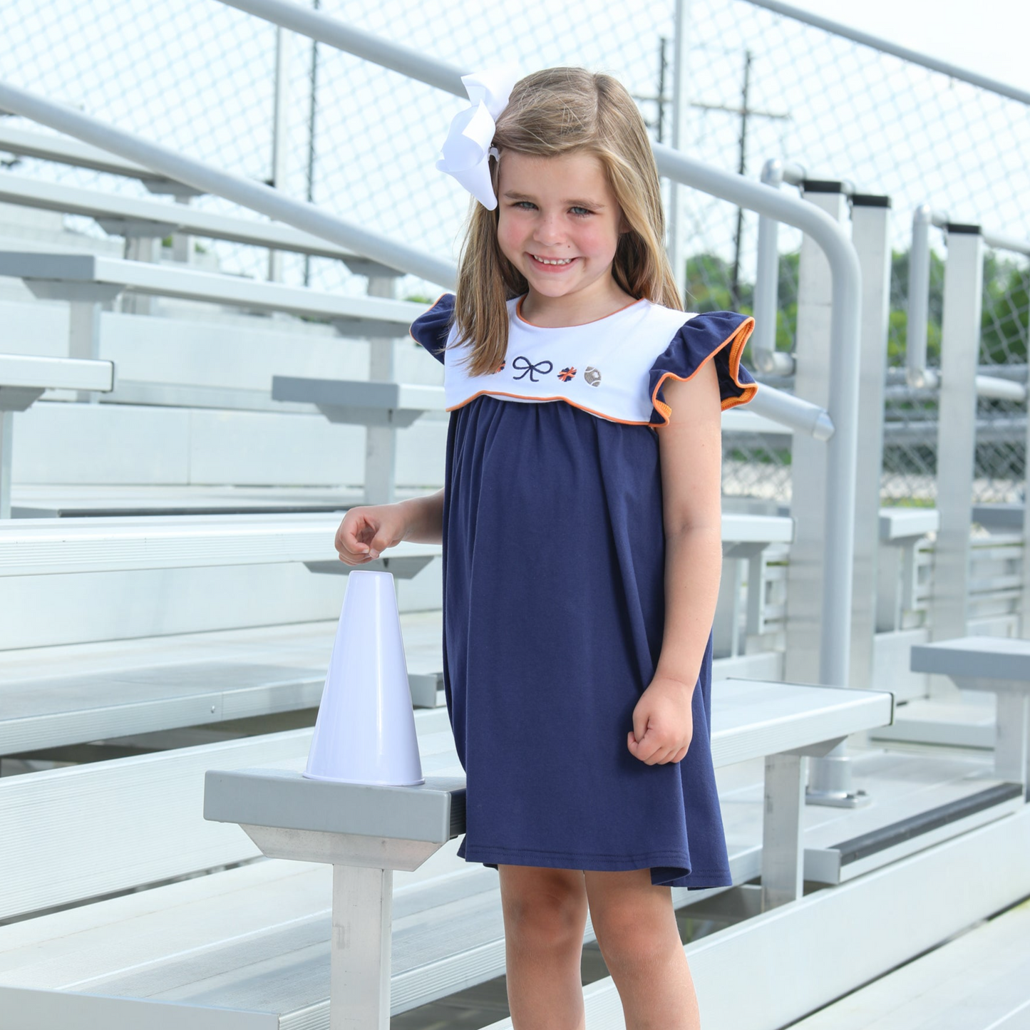 JB Girls Team Spirit Scallop Dress- Navy/Orange