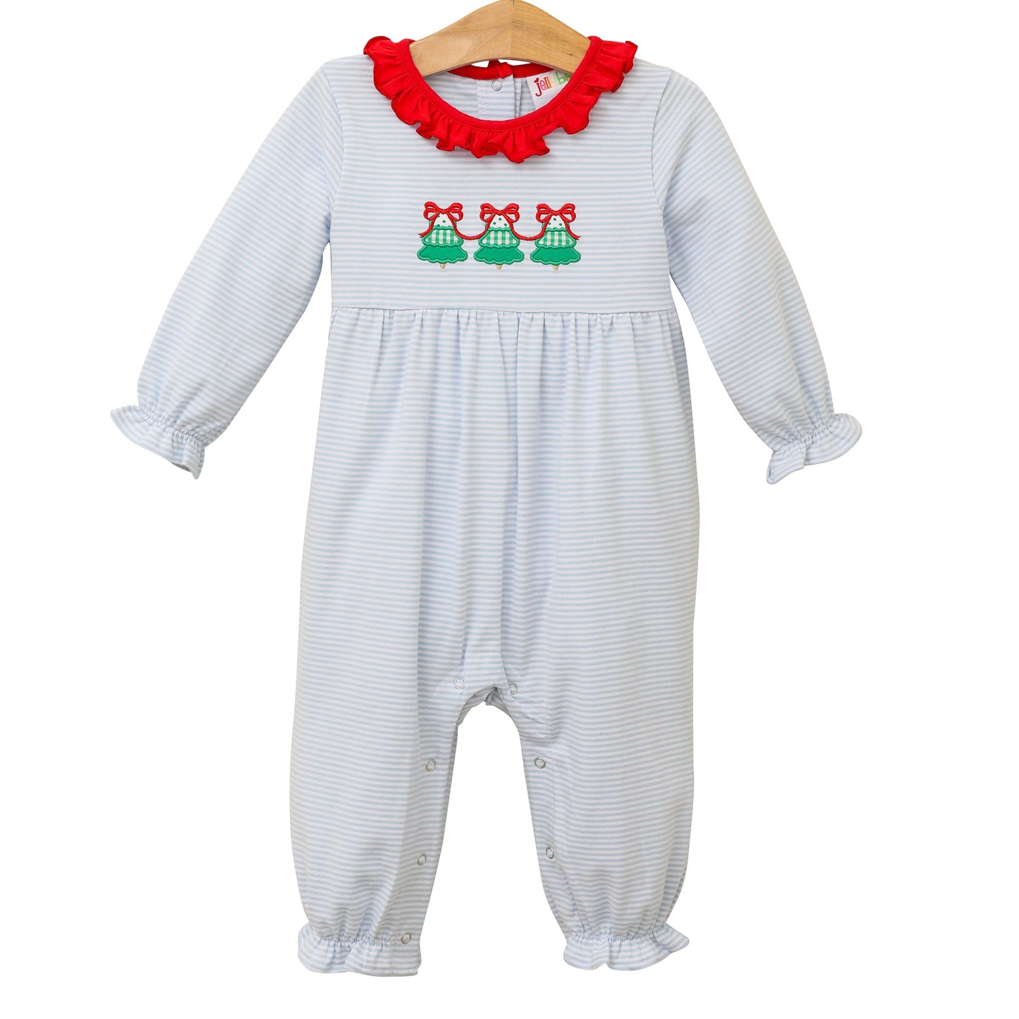 JB Girls Christmas Tree Trio Ruffle Romper