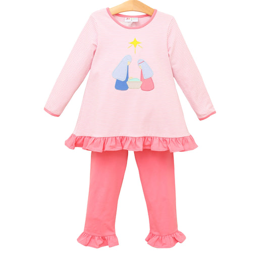 JB Girls Nativity Ruffle Pants Set