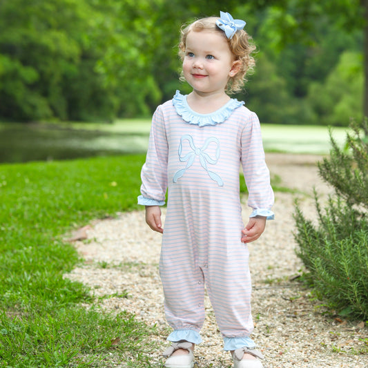 JB Girls Pink and Blue Bow Romper