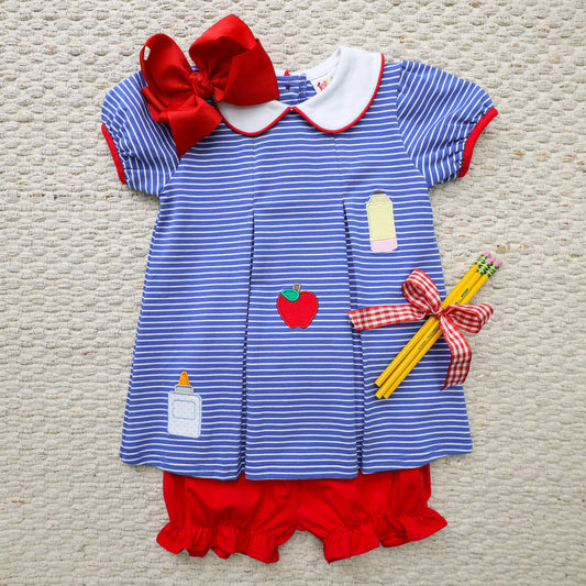 JB Back to School Pleat Girls Bloomer Set
