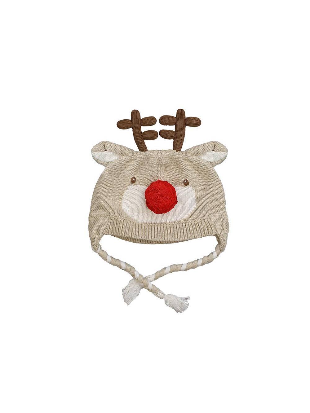 Unisex Reindeer Knit Hat with Removable Bow